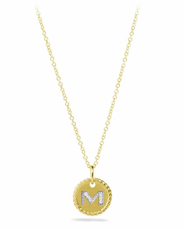 Cable Collectibles Initial Pendant Necklace with Diamonds in 18K Gold, 10mm, 16-18"L